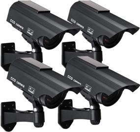 img 4 attached to Solar Powered Dummy Security Camera, Bullet Surveillance System with Realistic 📷 Flashing Lights and Warning Sticker for Indoor and Outdoor Use (4 Pack, Black)