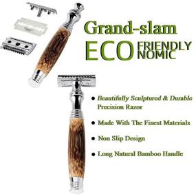 img 2 attached to 🪒 Handmade Long Natural Bamboo Handle Grandslam Double Edge Safety Razor + 10 Blades - Eco-Friendly Safety Razors for Women/Men - Ladies Shaver