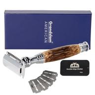 🪒 handmade long natural bamboo handle grandslam double edge safety razor + 10 blades - eco-friendly safety razors for women/men - ladies shaver logo