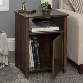 img 2 attached to 🌟 Stylish and Functional 2-Piece Dark Walnut Side Table Set by Walker Edison Warwick - Grooved Door Design, 2 Pack