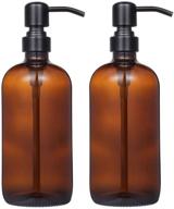 2-pack amber glass pint jar soap dispenser set with matte black stainless steel pump - 16oz boston round bottles dispenser for essential oil, lotion, soap - rustproof pump included logo