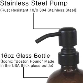 img 2 attached to 2-Pack Amber Glass Pint Jar Soap Dispenser Set with Matte Black Stainless Steel Pump - 16oz Boston Round Bottles Dispenser for Essential Oil, Lotion, Soap - Rustproof Pump Included