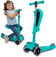 kicksywheels scooters for kids: 3 wheel toddler scooter with light up wheels - perfect toys for 1 year old and up - adjustable heights and seat (teal) logo