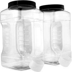 img 4 attached to 🔲 Square Gallon Size Clear Plastic Canisters (2-Pack) with Scoops - BPA-Free and Convenient Jar Grip Design