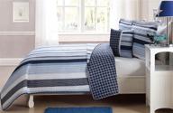 elegant home multicolor navy light blue white elegant striped stripes design printed reversible colorful 4 piece quilt bedspread bedding set with decorative pillow for kids/boys (full) - transform your bedroom with this stylish and vibrant bedding set! logo
