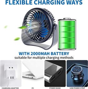 img 1 attached to 💨 Rechargeable USB Desk Fan with 2000mAh Battery, 3 Speeds Portable Mini Fan for Office Table - 360° Adjustability
