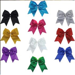 img 3 attached to Kenz Laurenz Glitter Cheer Bows - Ideal Softball Gifts for Girls and Women Team: Complete Your Cheerleader Outfit with Strong Hair Ties and Ponytail Holder