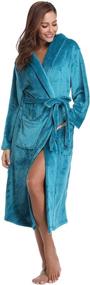 img 1 attached to Cozy up with Vlazom Women's Fleece Hooded Bathrobe - Luxuriously Soft Shawl Collar Robes for Ultimate Comfort