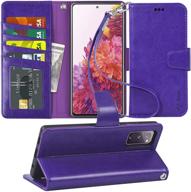 📱 arae pu leather wallet case cover for samsung galaxy s20 fe 5g - stand feature, wrist strap, 4-slots for id and credit cards - purple, 6.5 inch logo