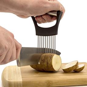 img 1 attached to HanleyDepot Onion Slicer Holder: Stainless Steel, Effortless Vegetable Slicing