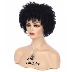 img 3 attached to 👩 Исследуйте безупречный стиль парика Sallcks Short Black Kinky Afro для черных женщин - натуральный синтетический курчавый парик с кепкой для парика