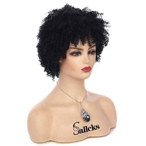 img 1 attached to 👩 Исследуйте безупречный стиль парика Sallcks Short Black Kinky Afro для черных женщин - натуральный синтетический курчавый парик с кепкой для парика