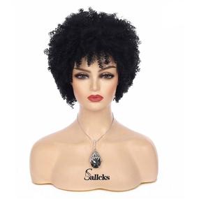 img 2 attached to 👩 Исследуйте безупречный стиль парика Sallcks Short Black Kinky Afro для черных женщин - натуральный синтетический курчавый парик с кепкой для парика