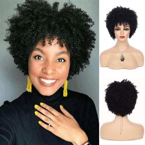 img 4 attached to 👩 Исследуйте безупречный стиль парика Sallcks Short Black Kinky Afro для черных женщин - натуральный синтетический курчавый парик с кепкой для парика