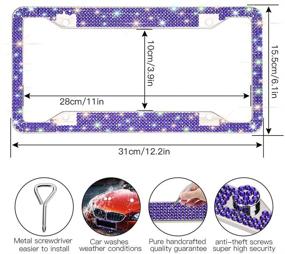 img 2 attached to 🚗 Upgrade Your Ride with OTOSTAR 7 Pack Bling Car Accessories Set: Shimmering Crystal License Plate Frames, Crown Valve Stem Caps & More in Violet