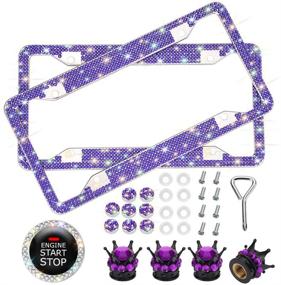 img 4 attached to 🚗 Upgrade Your Ride with OTOSTAR 7 Pack Bling Car Accessories Set: Shimmering Crystal License Plate Frames, Crown Valve Stem Caps & More in Violet