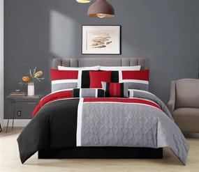 img 3 attached to Chezmoi Collection King Size Red/Gray/Black 7-Piece Quilted Patchwork Comforter Set