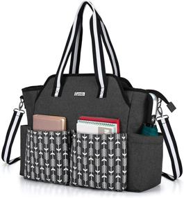 img 4 attached to 🎒 Stylish and Practical CURMIO Teacher Work Bag: Portable Tote with Laptop Sleeve, Black with Arrow Design