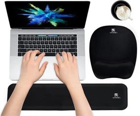 img 4 attached to 🖥️ Эргономический набор подложек для запястий под клавиатуру и мышь - черный, поддержка руки для ноутбука, компьютера, офиса, игр - подушка из памяти для легкого набора текста, облегчения боли и предотвращения скольжения