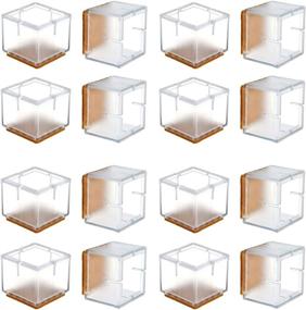 img 4 attached to 🪜 16pcs Clear Silicone Chair Leg Floor Protectors by WarmHut - Transparent Table Furniture Leg Feet Tips Covers Caps, Felt Pads Included - Prevent Scratches, Wood Floor Protection (Square)