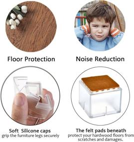 img 2 attached to 🪜 16pcs Clear Silicone Chair Leg Floor Protectors by WarmHut - Transparent Table Furniture Leg Feet Tips Covers Caps, Felt Pads Included - Prevent Scratches, Wood Floor Protection (Square)