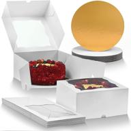 🎂 delihide cake boxes with cake boards set - 12 front-loading cake boxes 10 inch + 12 white/gold greaseproof cake boards 10 inch – premium cardboard cake boxes and thick boards – window cake box set логотип