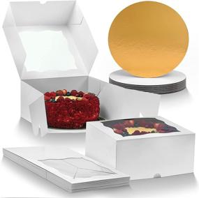 img 4 attached to 🎂 Delihide Cake Boxes with Cake Boards Set - 12 Front-Loading Cake Boxes 10 Inch + 12 White/Gold Greaseproof Cake Boards 10 Inch – Premium Cardboard Cake Boxes and Thick Boards – Window Cake Box Set