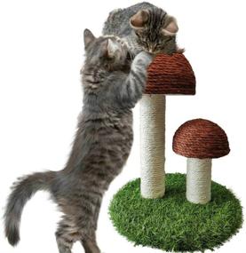 img 2 attached to 🐱 XISFORX Cat Scratching Post, Indoor Cat Scratchers, Organic Sisal Mushroom Scratching Post on Artificial Grass Base for Cats and Kittens