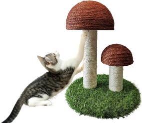 img 4 attached to 🐱 XISFORX Cat Scratching Post, Indoor Cat Scratchers, Organic Sisal Mushroom Scratching Post on Artificial Grass Base for Cats and Kittens