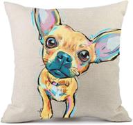 🐶 moyun watercolor chihuahua dog pattern cushion cover: stylish 18x18 inch cotton linen pillowcase for car, sofa, and home decor логотип