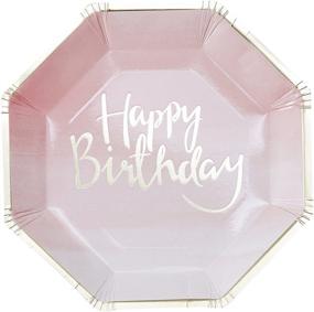 img 1 attached to Ginger Ray Pick And Mix Foiled Pink Ombre Happy Birthday Party Paper Plates (8 Pack) - Gold, 25Cm, Model Number: Желаемый Посуда для С Днем Рождения