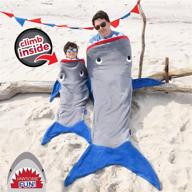 🦈 cozy up with blankie tails shark blanket in gray and deep blue: a snuggly ocean-themed delight logo