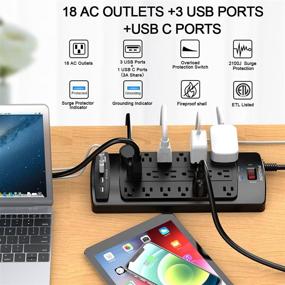 img 3 attached to ⚡ POWSAV Surge Protector Power Strip - 18 Outlets, 4 USB Ports, 8 Ft Extension Cord - ETL Listed, 2100 Joules, Black