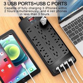 img 2 attached to ⚡ POWSAV Surge Protector Power Strip - 18 Outlets, 4 USB Ports, 8 Ft Extension Cord - ETL Listed, 2100 Joules, Black