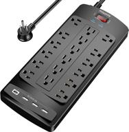 ⚡ powsav surge protector power strip - 18 outlets, 4 usb ports, 8 ft extension cord - etl listed, 2100 joules, black логотип