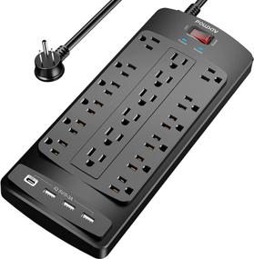 img 4 attached to ⚡ POWSAV Surge Protector Power Strip - 18 Outlets, 4 USB Ports, 8 Ft Extension Cord - ETL Listed, 2100 Joules, Black