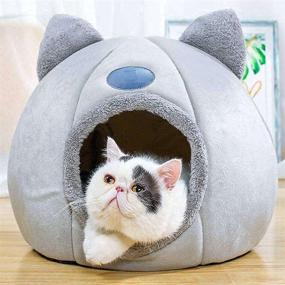 img 4 attached to SolutionPets Semi-Enclosed Cat & Dog Cave Bed - Machine Washable, Easy to Clean, Promotes Deep Sleep & Stress Relief