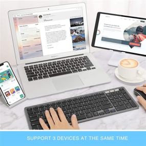 img 3 attached to Беспроводная клавиатура Seenda для нескольких устройств: подключение к Mac OS/Windows/iOS/Android, компактная клавиатура с цифровым блоком, заряжаемая, до 3 устройств одновременное подключение.
