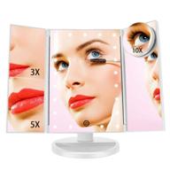 💄 lighted makeup mirror with 21 leds, trifold vanity mirror with magnification 3x/5x/10x, 180° rotation touch screen for cosmetic beauty, desk mirror tabletop (white) - fascinate logo