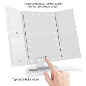 img 3 attached to 💄 Lighted Makeup Mirror with 21 LEDs, Trifold Vanity Mirror with Magnification 3X/5X/10X, 180° Rotation Touch Screen for Cosmetic Beauty, Desk Mirror Tabletop (White) - FASCINATE