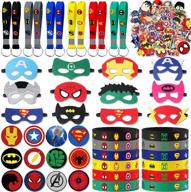 🦸 ultimate superhero party supplies set - 98pcs of key chains, bracelets, pins, masks, and stickers for boys - perfect for avengers themed birthday decorations logo