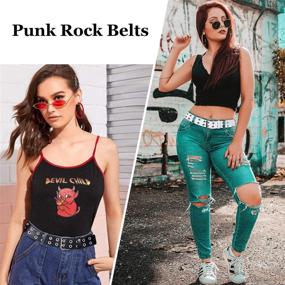 img 2 attached to 🔗 WHIPPY Double Grommet Belt - Women Men's PU Leather Vintage Punk Rock Jeans Belts with Double Prong Buckle and Eyelet Design