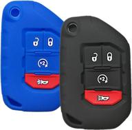 🔑 set of 2 alegender silicone 4-button flip key cover fob case skin remote jacket protector for 2018-2019 jeep wrangler jl jlu rubicon & 2020 jeep gladiator jt oht1130261 - black & blue logo