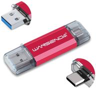 🔌 wansenda usb c otg флеш-накопитель типа c 2 в 1 usb 3.0/3.1 для пк/ mac /смартфонов с usb-c samsung galaxy s8/s8+/s9/s9+/s10, note7/8/9, a6s/a9s, lg g6 v30, google pixel xl (32 гб, красный) логотип