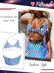 img 3 attached to Fstrend Blue Boho Sequins Tassels Body Chain Gold Bra Skirts Set Sexy Bikini Rave Festival Party Beach Fashion Clubwear Accessories Jewelry for Women and Girls