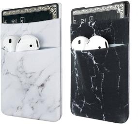 img 4 attached to 📱 uCOLOR Stretchy Lycra Phone Card Holder: Sleek Black White Marble Design for iPhone and Samsung Galaxy"