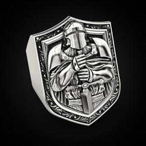 img 2 attached to SEO-Optimized Men's Knight Templar Sword Ring | Gothic Crusader Shield Ring | Medieval Sword Shield Ring | Cross Helmet Warrior Ring for Boys