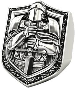 img 4 attached to SEO-Optimized Men's Knight Templar Sword Ring | Gothic Crusader Shield Ring | Medieval Sword Shield Ring | Cross Helmet Warrior Ring for Boys