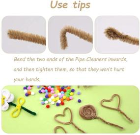 img 1 attached to 🧶 100 Pcs Chenille Stems Pipe Cleaners + 100 Pcs Colorful Bump Pipe Cleaners and Pompoms, Glue Stick, Pipe Cleaners Craft Set for Creative Handmade Art Projects (Light Brown)