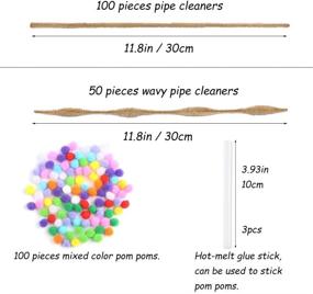 img 3 attached to 🧶 100 Pcs Chenille Stems Pipe Cleaners + 100 Pcs Colorful Bump Pipe Cleaners and Pompoms, Glue Stick, Pipe Cleaners Craft Set for Creative Handmade Art Projects (Light Brown)